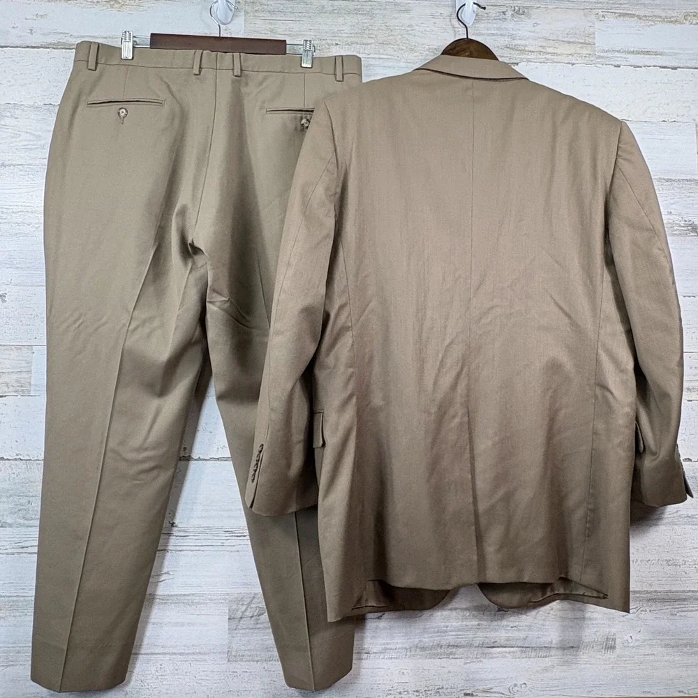 Jos A Bank Suit Mens 46L 38x29 Tan Wool 2 Button Flat Front Signature Old Money